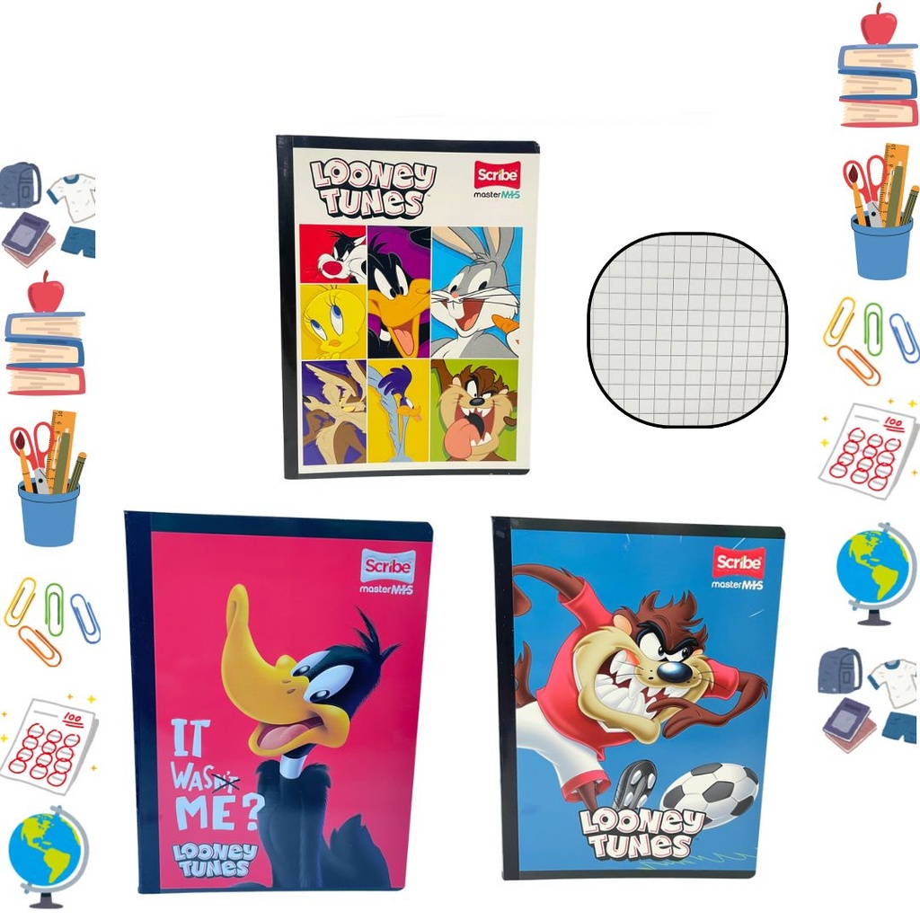 Cuaderno cosido scribe licencia 100H cuadro looney tunes 