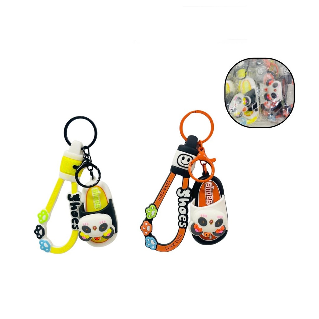 Llavero grande fino oso panda chancla pqt X12   