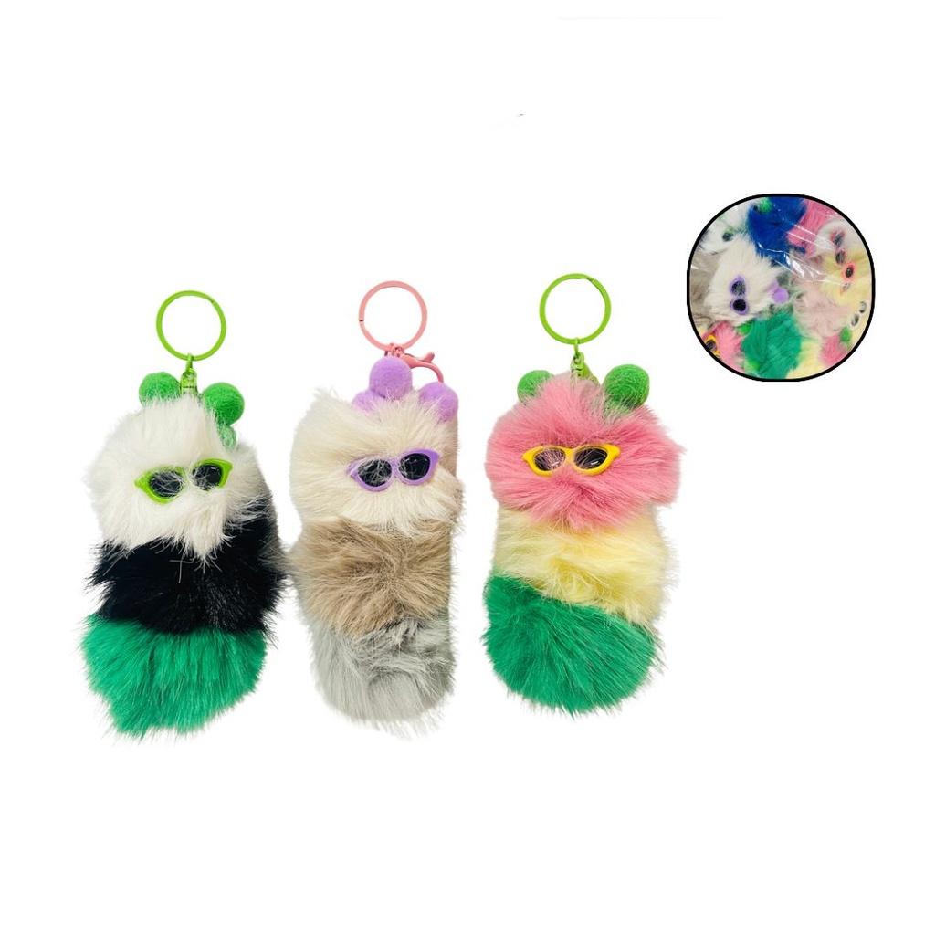 Llavero grande fino peludo con gafas pqt X12  