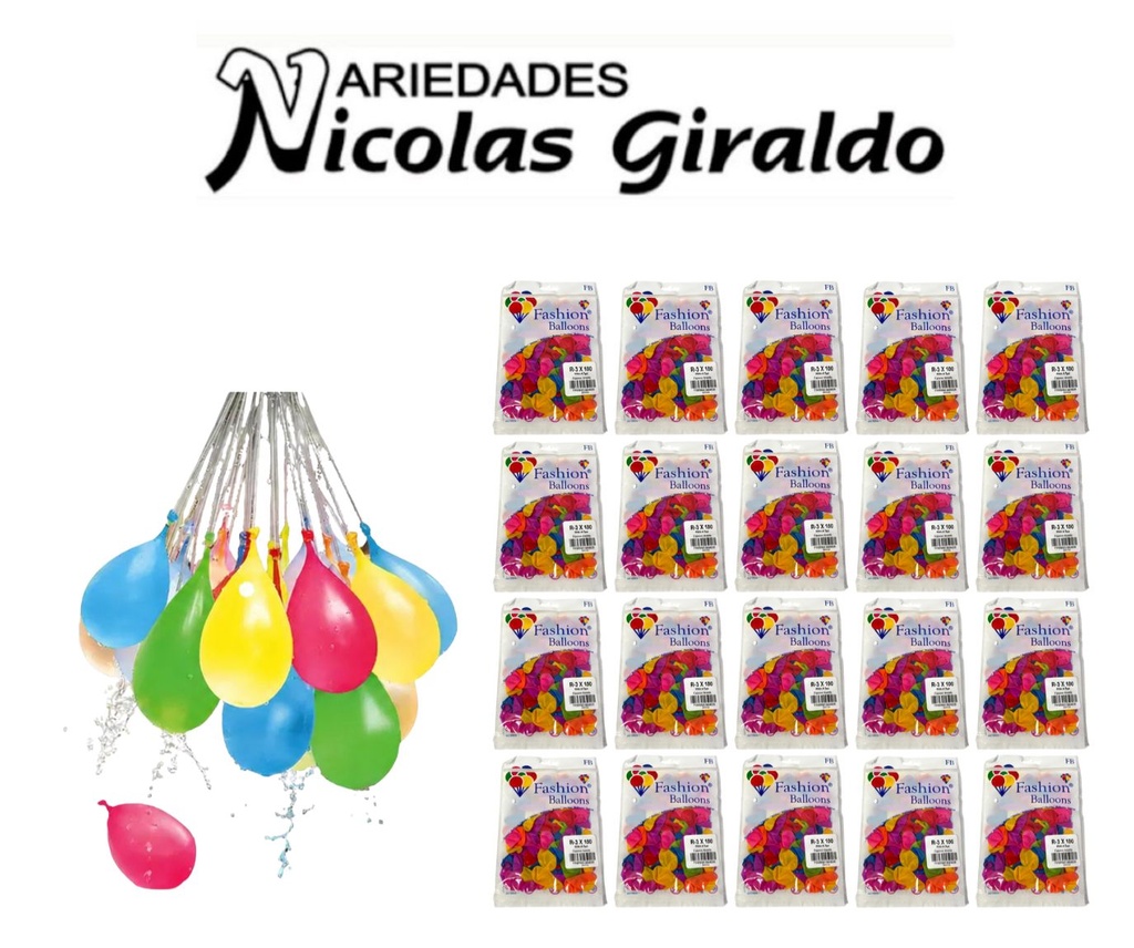 [384523] Bomba de agua x100 fashion balloons PQT X20