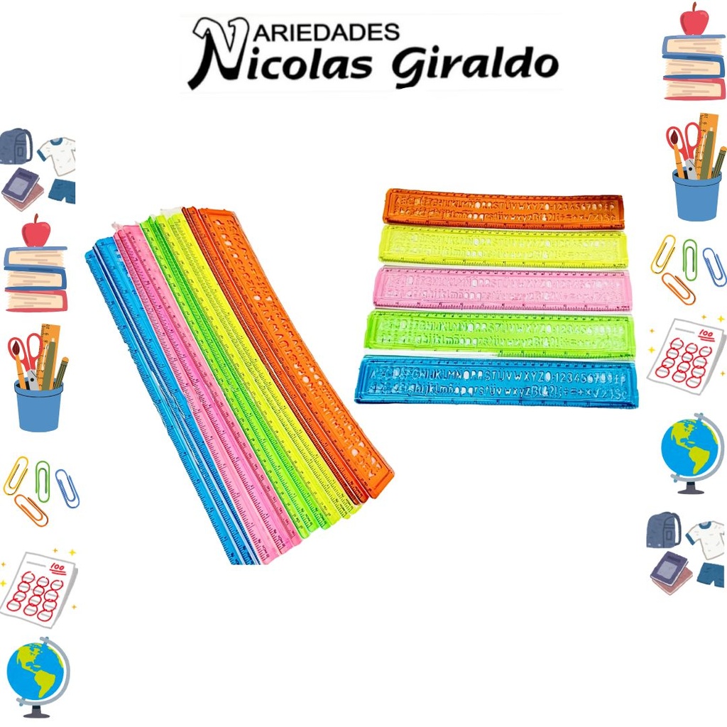 [PT14543] Regla plantilla letras traslucida 30 cm PQT X12