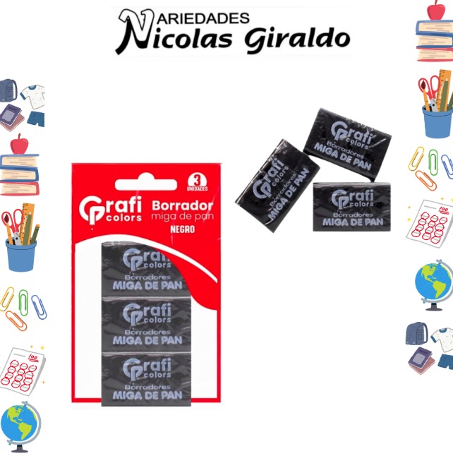 Borrador miga de pan negro x3 graficolors PQT X20