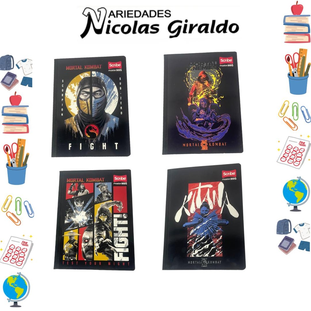 Cuaderno cosido scribe licencia 100 H cuadro mortal combat 
