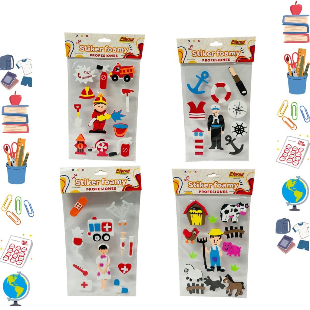 Stickers de profesiones foamy eterna pqt x12