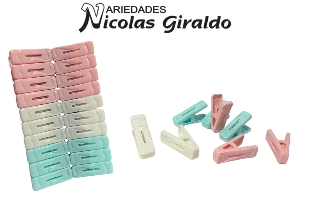 [505-20] Gancho pinza ropa fino pastel x20