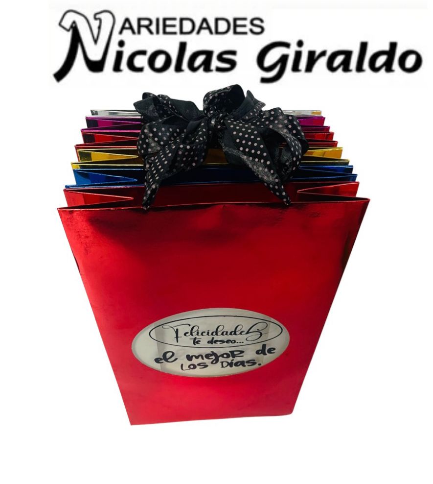 [UN0451] Bolsa regalo cariñito grande metalizada estampada PQT X6  