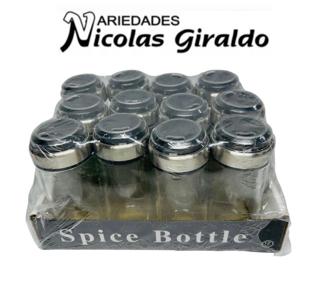 Salero palillero fino redondo vidrio tapa plastica x12