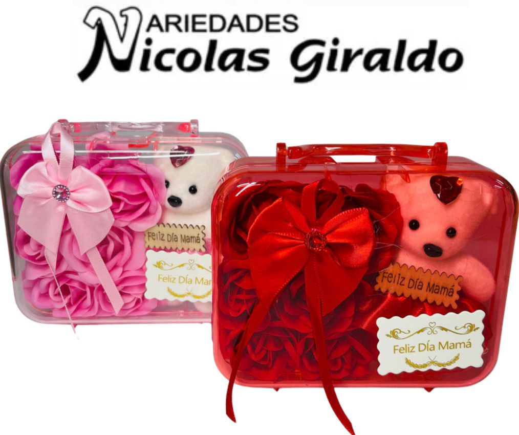 Cofre cuadrado con oso y flores  