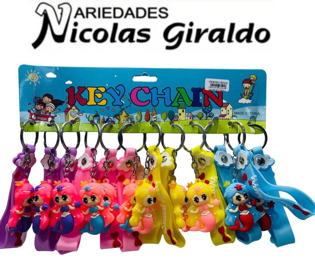 Llavero caucho fino sirena correa ancha pqt X12