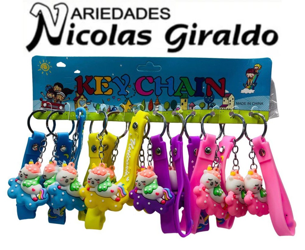 Llavero caucho fino unicornio nube correa ancha pqt X12