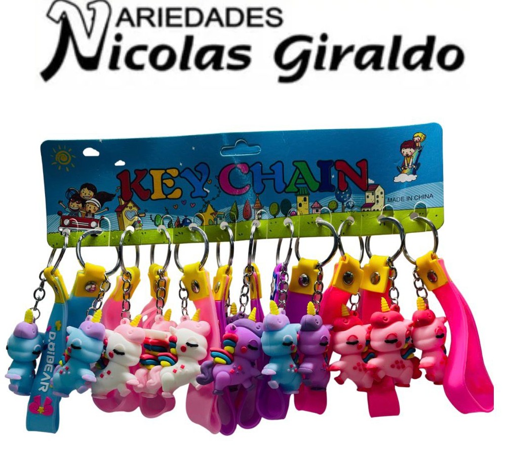 Llavero caucho fino unicornio ancha pqt X12 