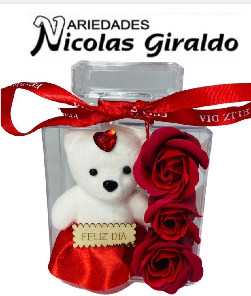Cofre acrilico con oso y rosas  