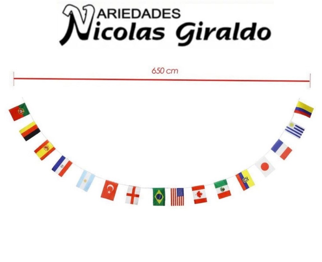 Banderin 28CM X21CM 4 metros x16 banderas paises  PQT X12 