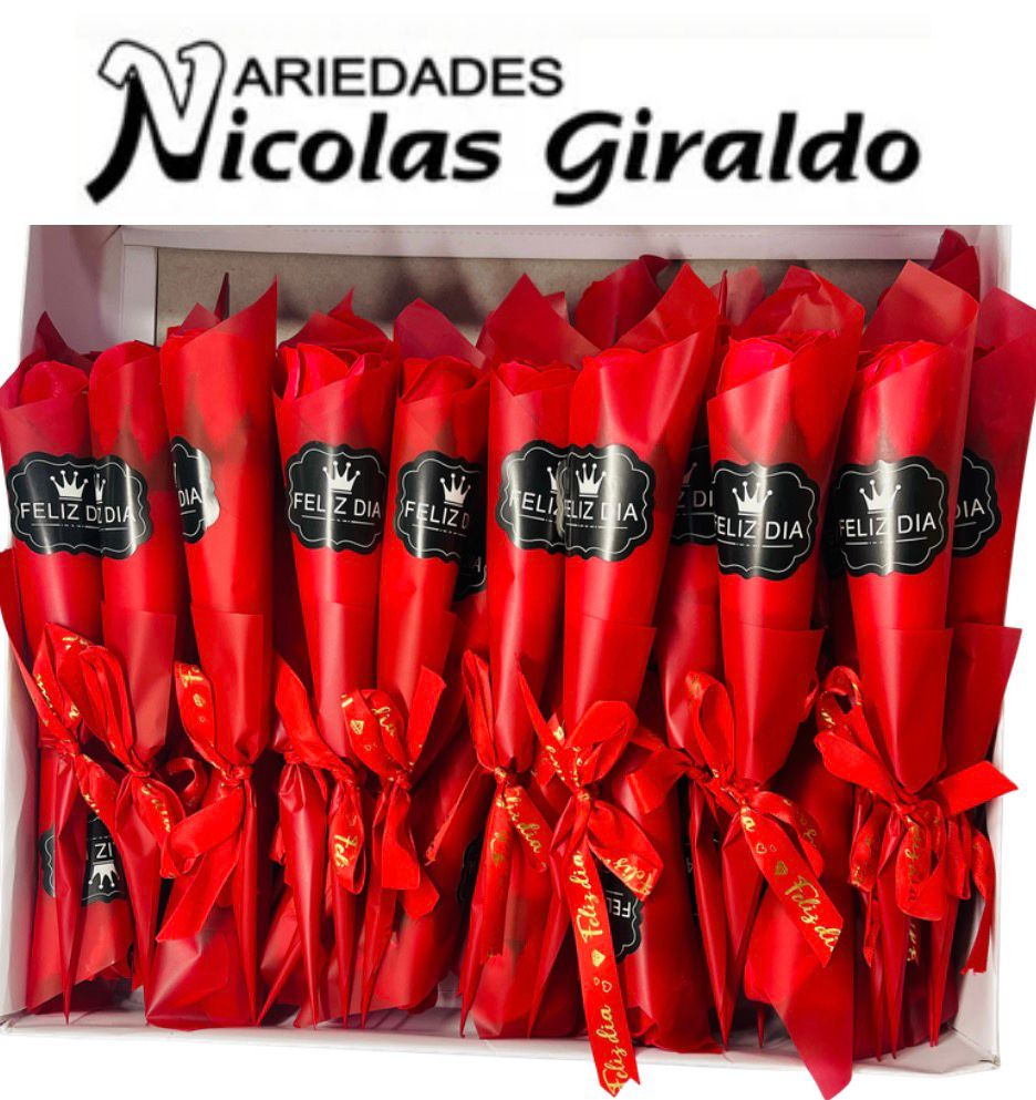 Flor artificial rosa x1 feliz dia PQT X48