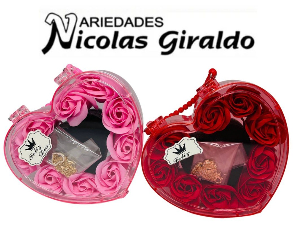 Cofre corazon con rosas y collar de fantasia 