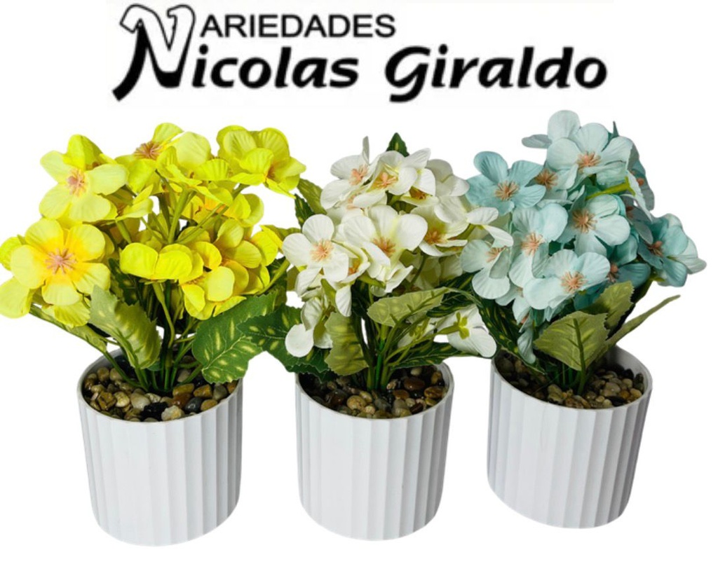 Matera blanca flor artificial rosa  