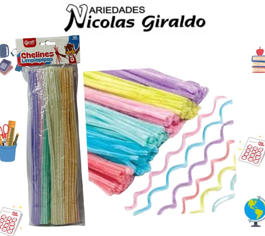 Limpia pipas escolar x100 surtido en colores  