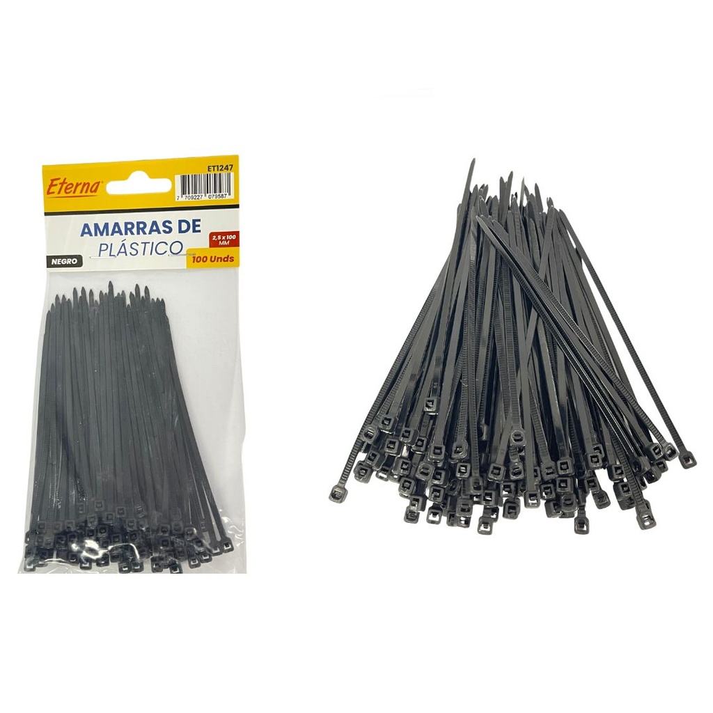 [ET1247] Amarra pequeña negro 10cm PQT X12