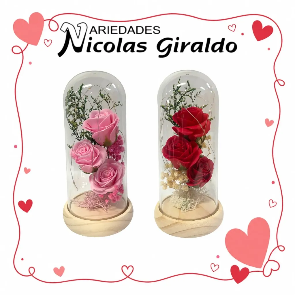 Urna decorativa rosa luz grande base madera 