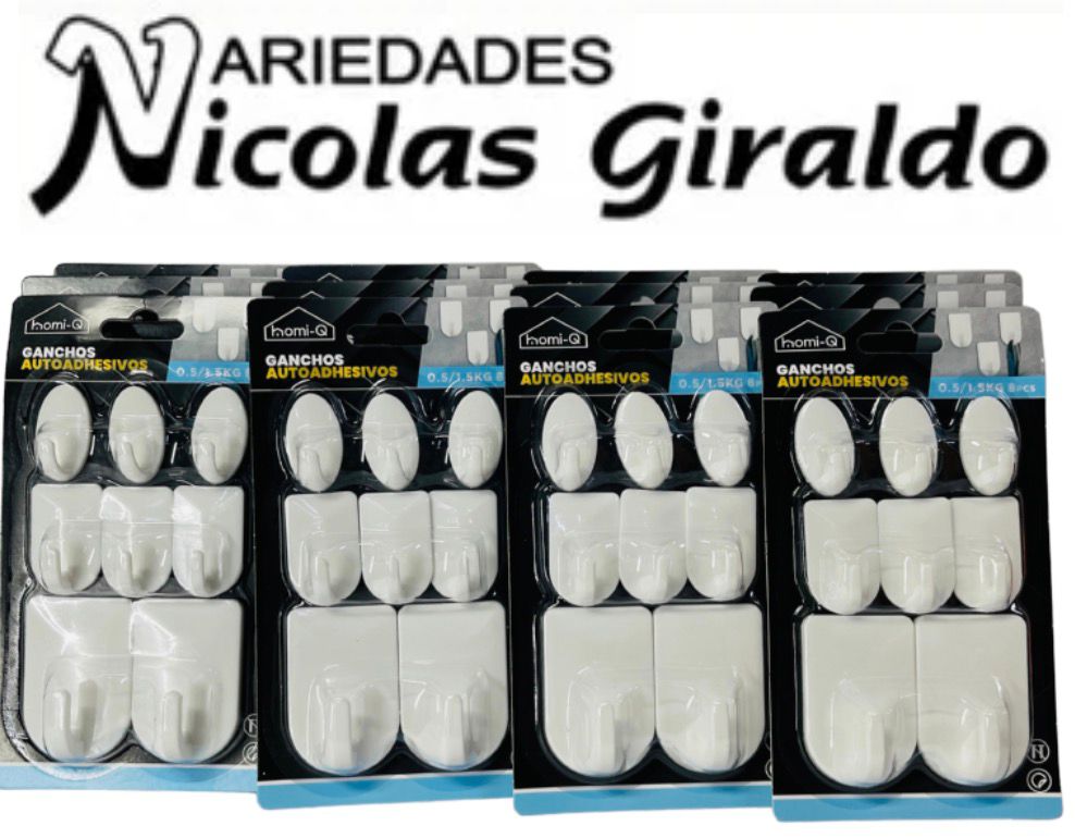 Gancho adhesivo homi-q carton surtido en tamaños x8 PQT X12 