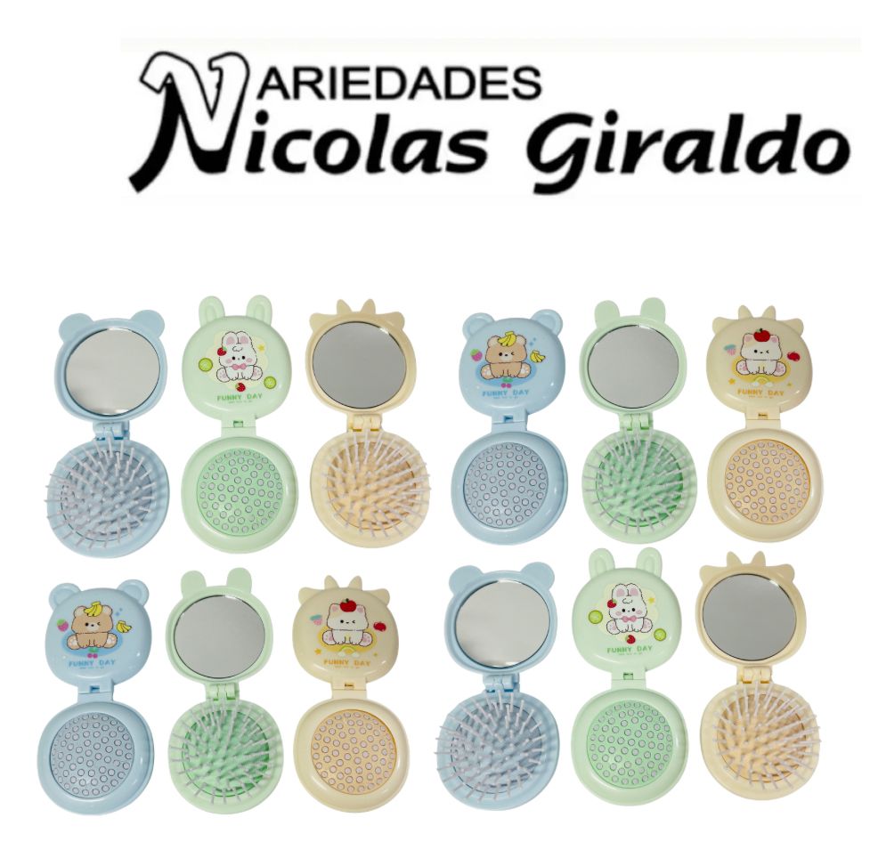 Cepillo peinar de doblar con espejo infantil pqt x12  