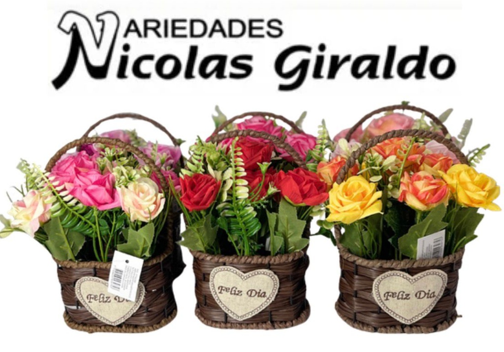 Detalle canasta flor artificial feliz dia caja x6
