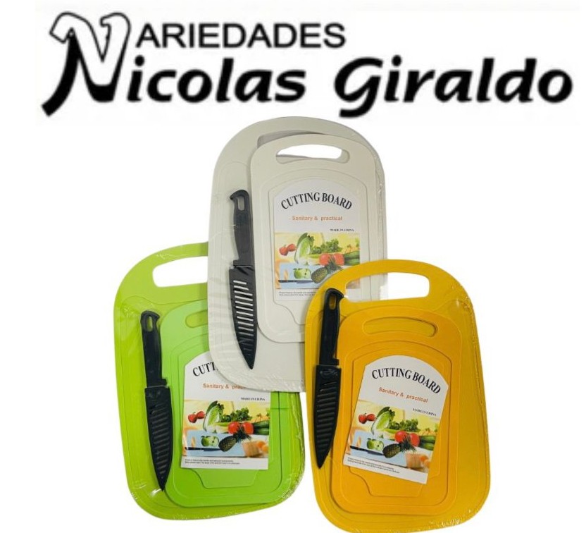 [SLT1227] Tabla picar x2 mas cuchillo ovalada  