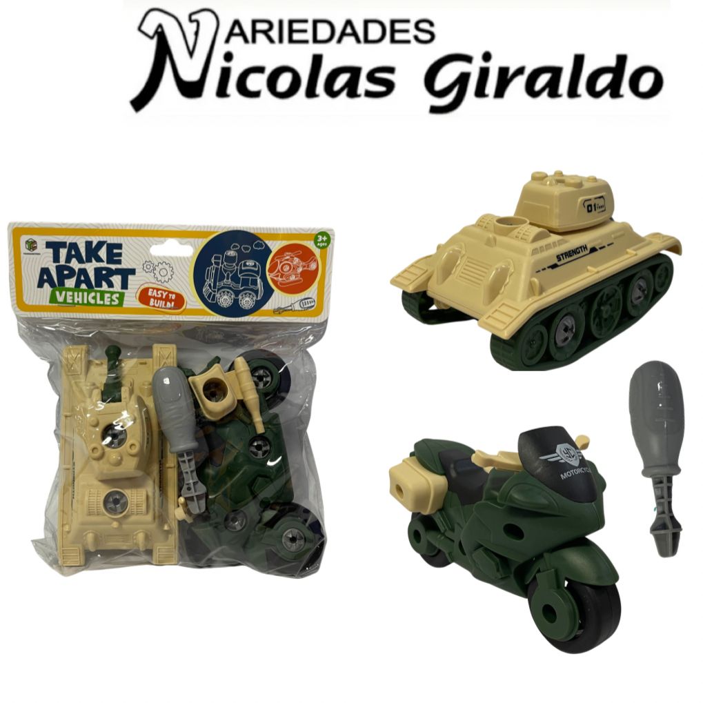 Moto y tanque militar didactico x2 