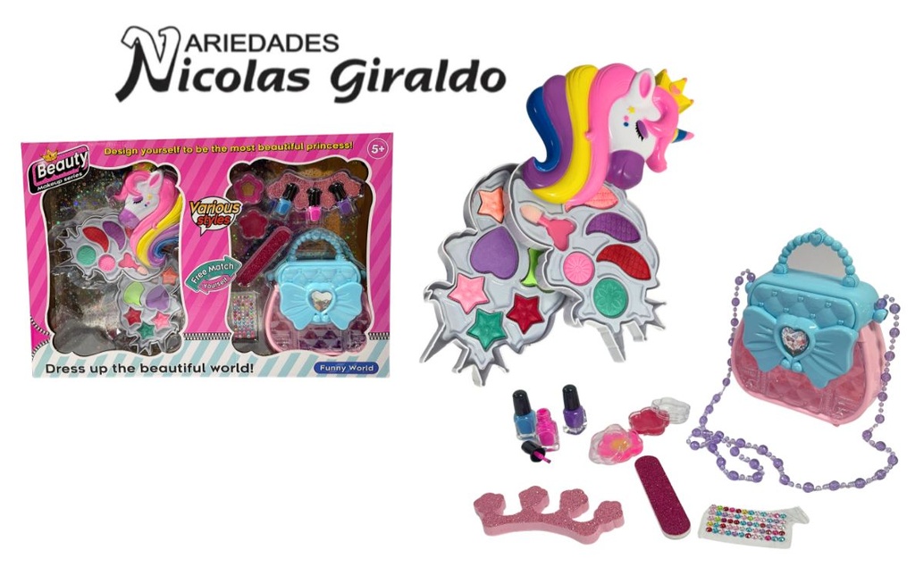 Maquillaje infantil unicornio caja grande  con accesorios 