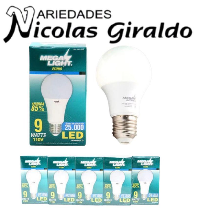 Bombillo megalight 9w redondo  PQT X10