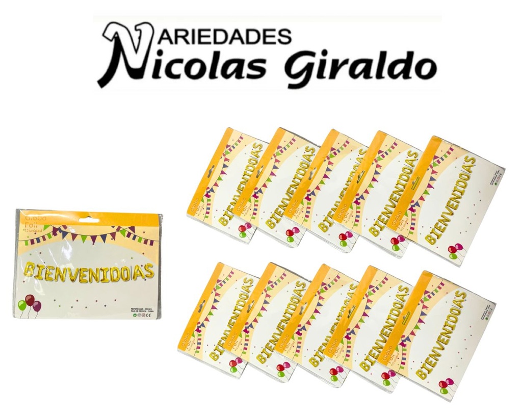 Inflable "bienvenidos" letra dorado PQT X10
