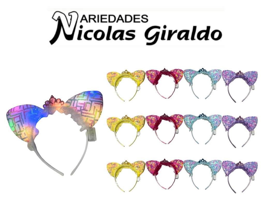 Diadema orejas con luz pqt x12  