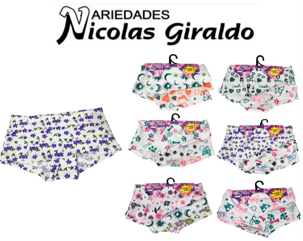 Interior cachetero niña x3 estampado PQT X6 