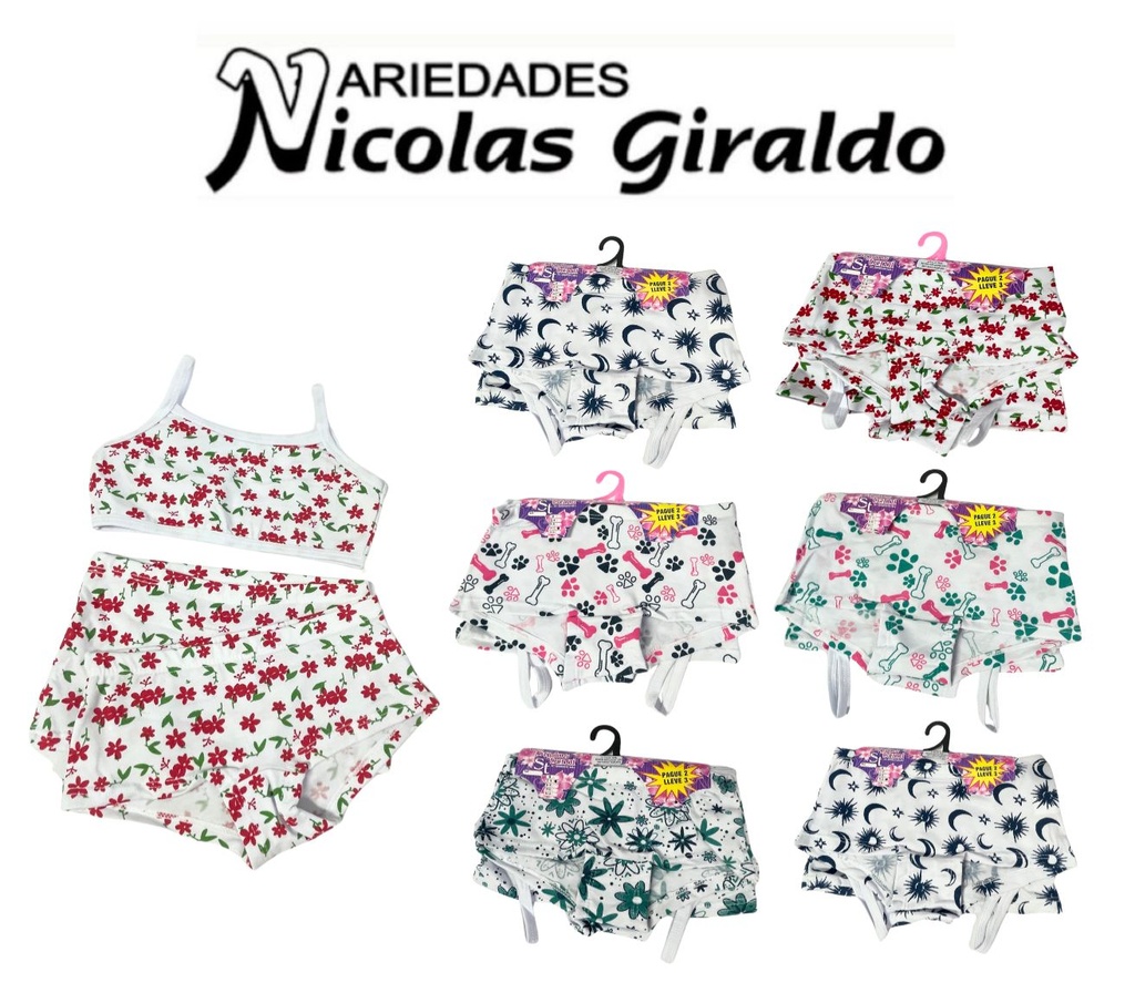 Interior trio niña x3 estampado PQT X6  