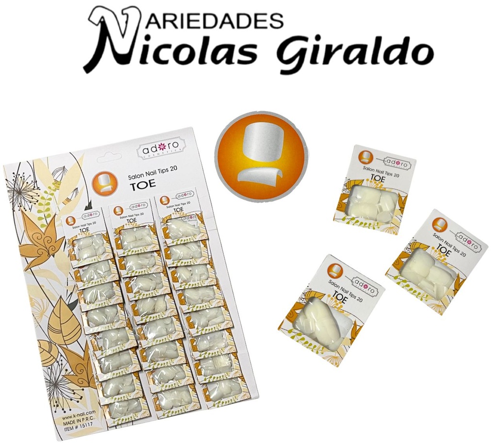 Uñas adoro pies TOE blanca Carton x24 naranja 