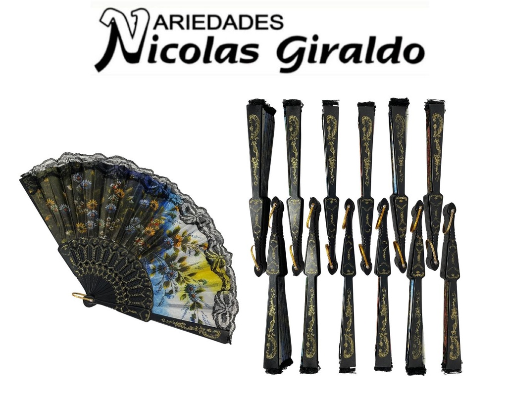[FC293] Abanico plastico negro paquete x12 