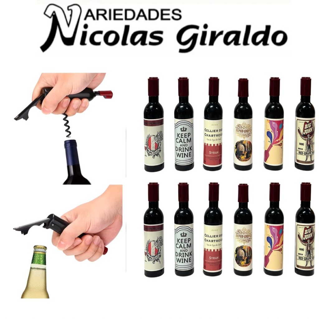 Saca corcho y destapador botella vino mediana pqt x12