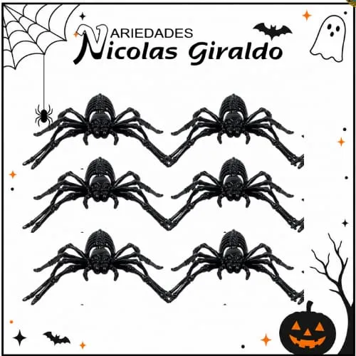 Araña halloween gigante plastica negra x6