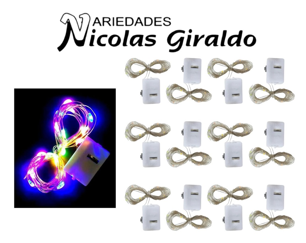 Luz alambre de pila reloj x30L lineal multicolor  pqt x12