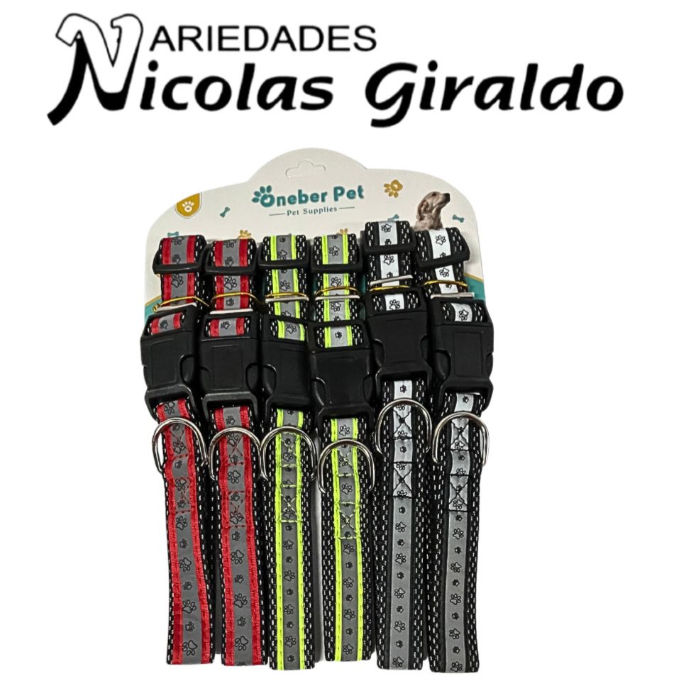 Collar mascota cuello grande reflectivo pqt x6