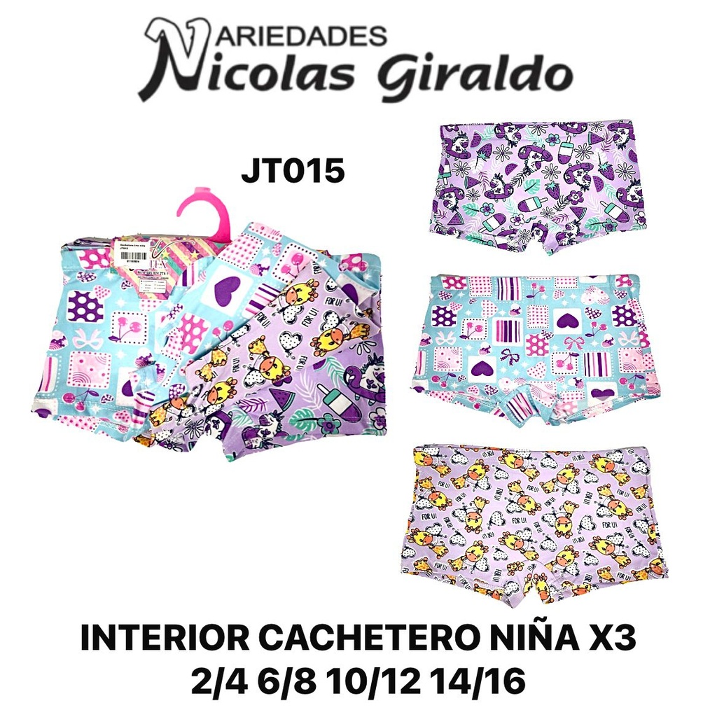 [JT015] Interior cachetero niña x3 2/4 6/8 10/12 14/16 PQT X6