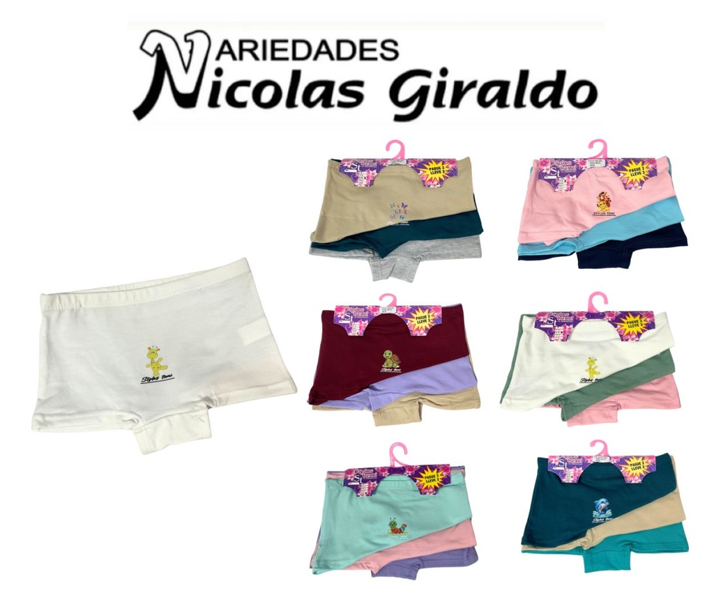 Interior boxer niña x3 fondo entero PQT X6  