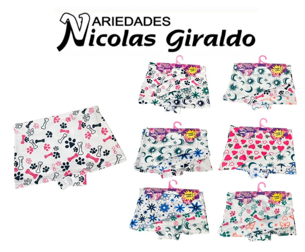 Interior boxer niña x3 estampado PQT X6   