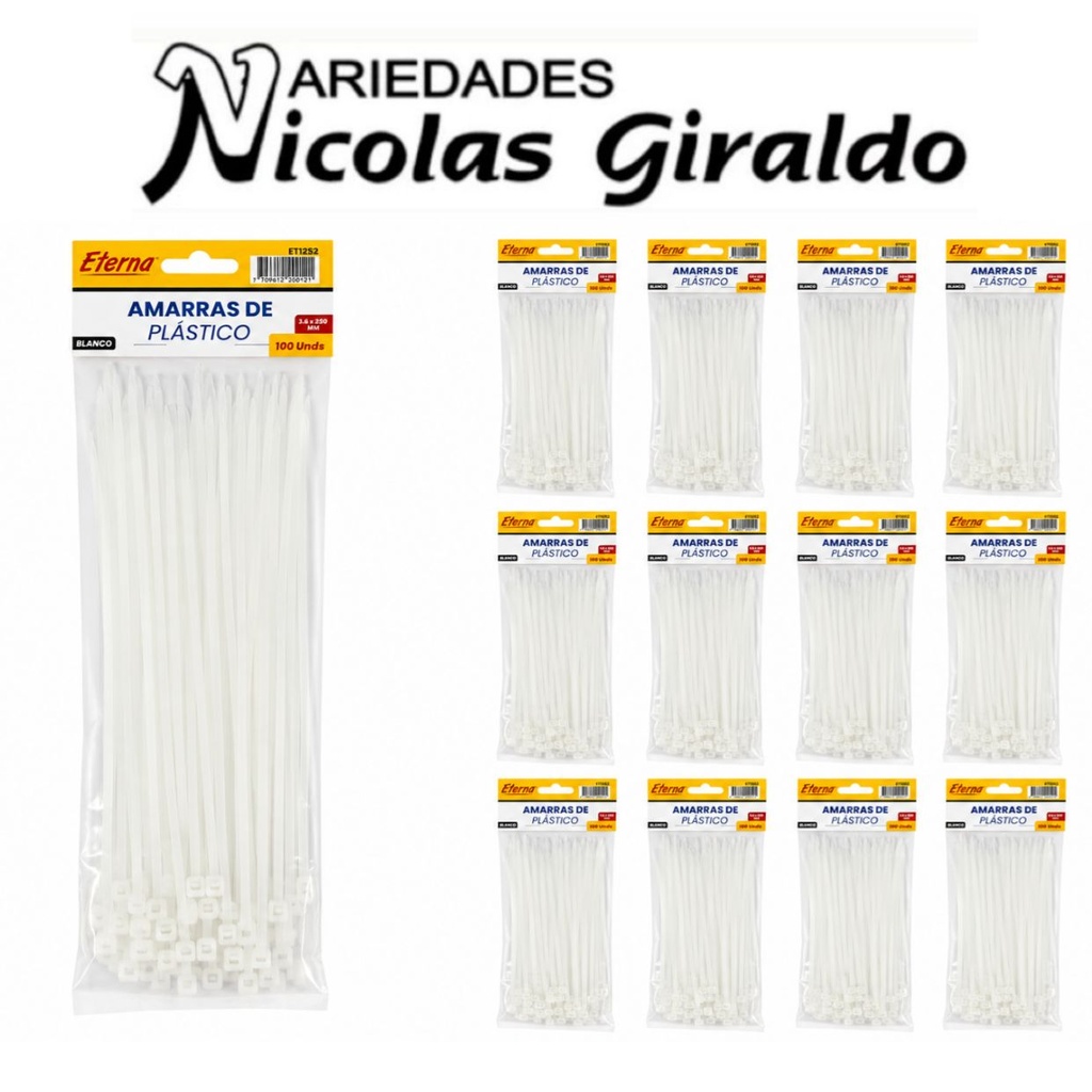 [ET1252] Amarra mediana blanca 25cm PQT X12