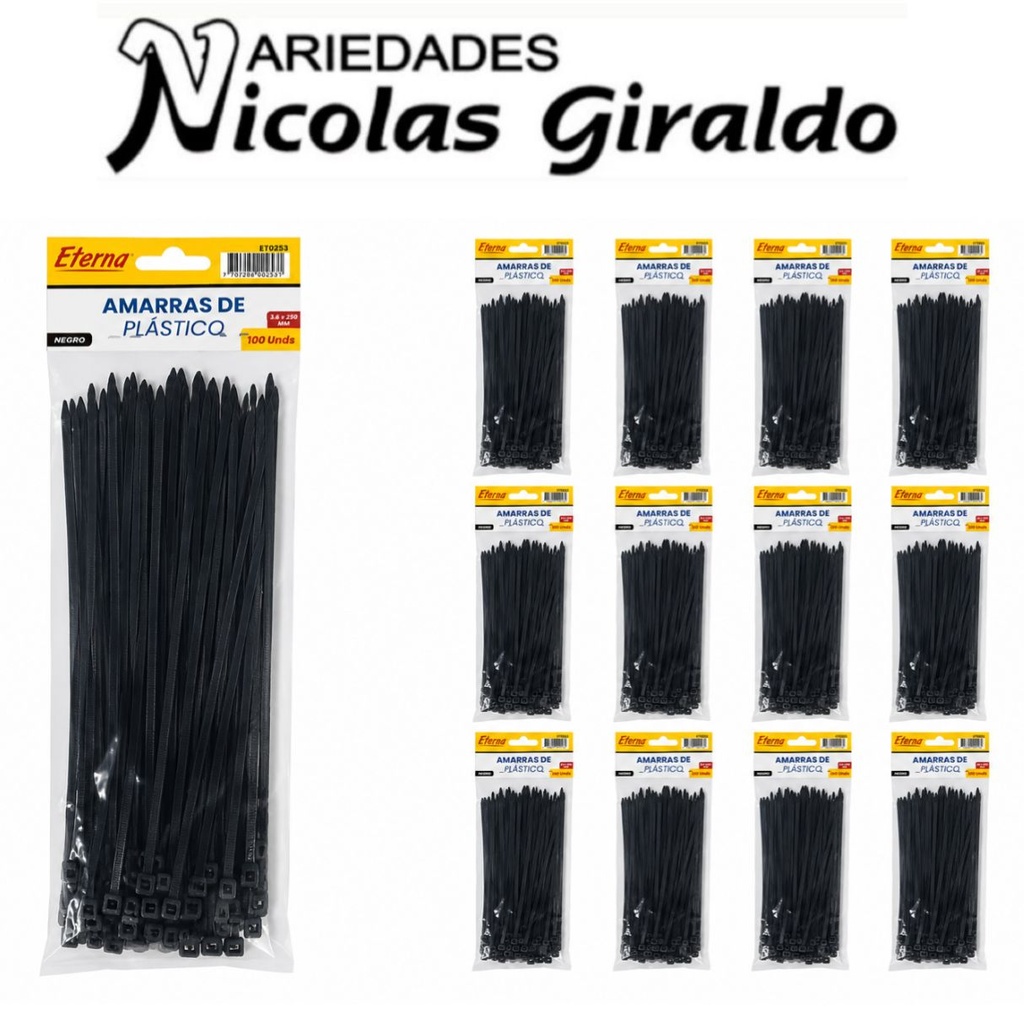 Amarra mediana negra 25cm pqt x12