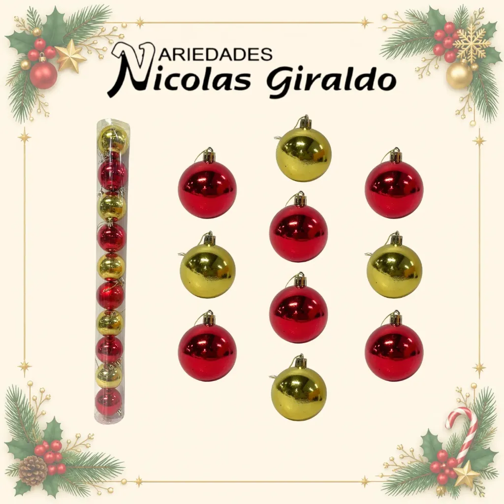 BOLA NAVIDEÑA 6CM X10 ROJA CON DORADA