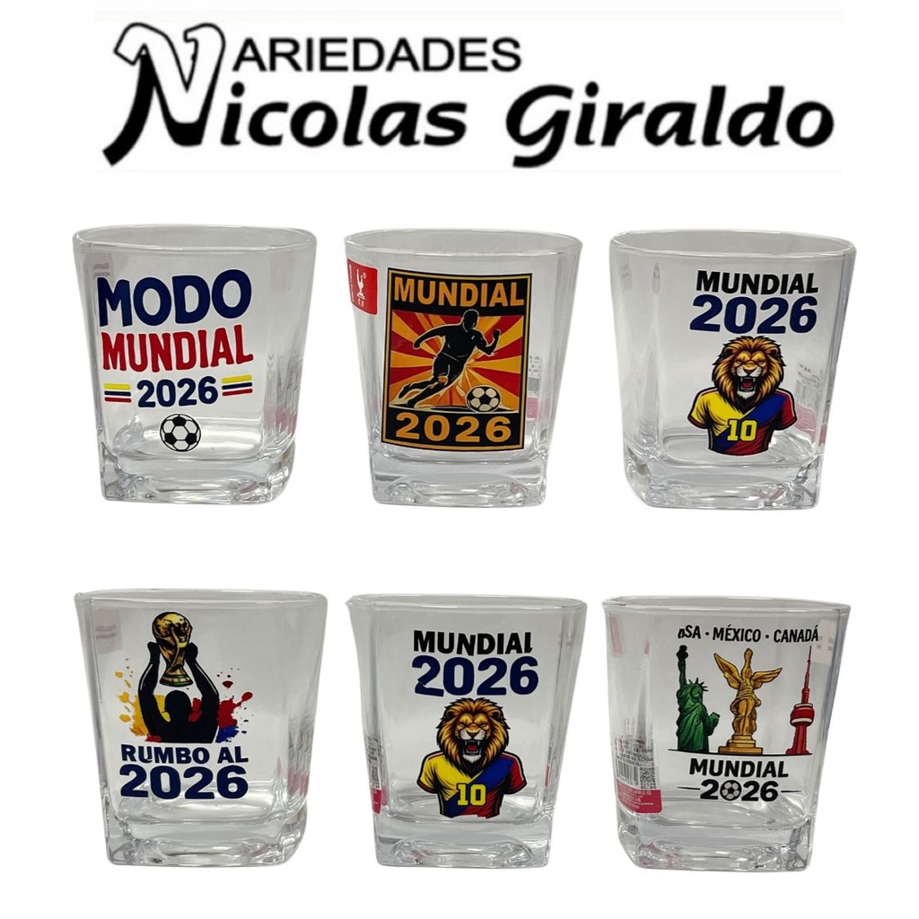 Vaso whiskero vidrio caja x6 del mundial