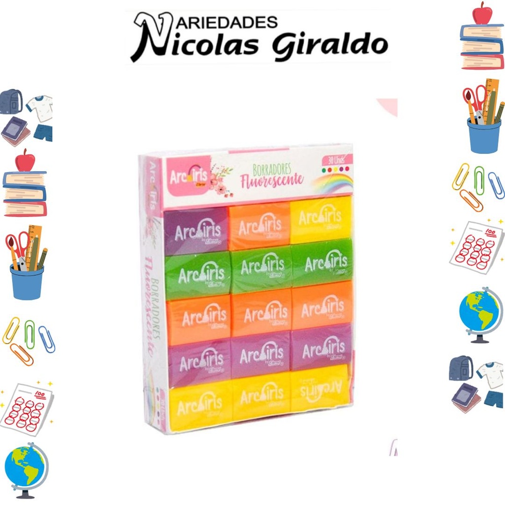 Borrador fluorescente arcoiris x30