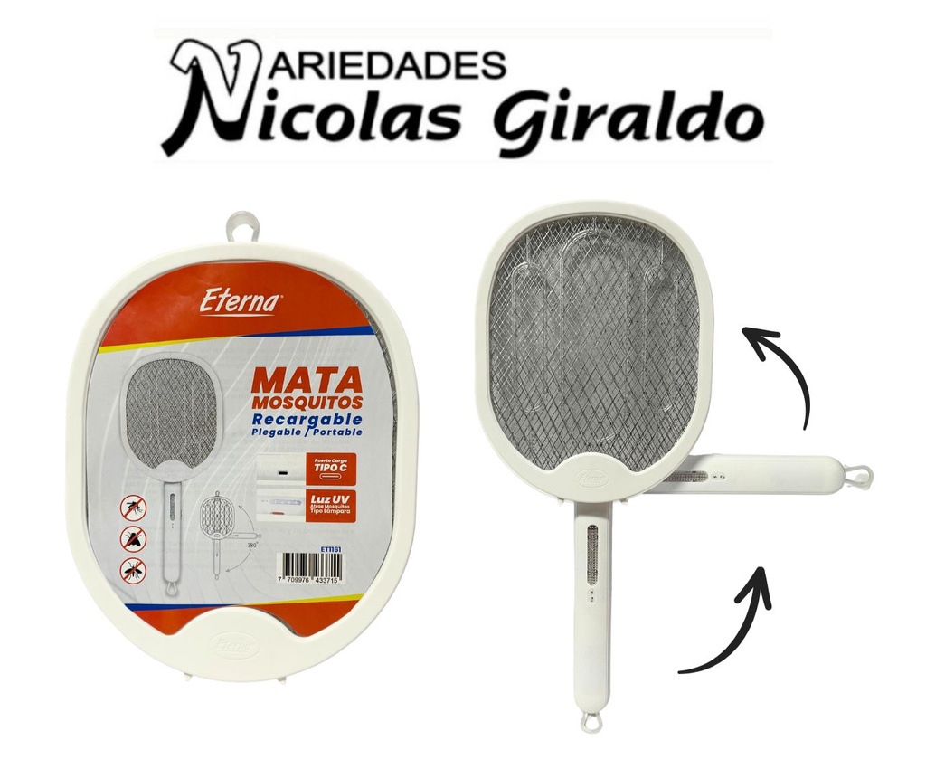 Raqueta matamoscas recargable eterna con luz uv