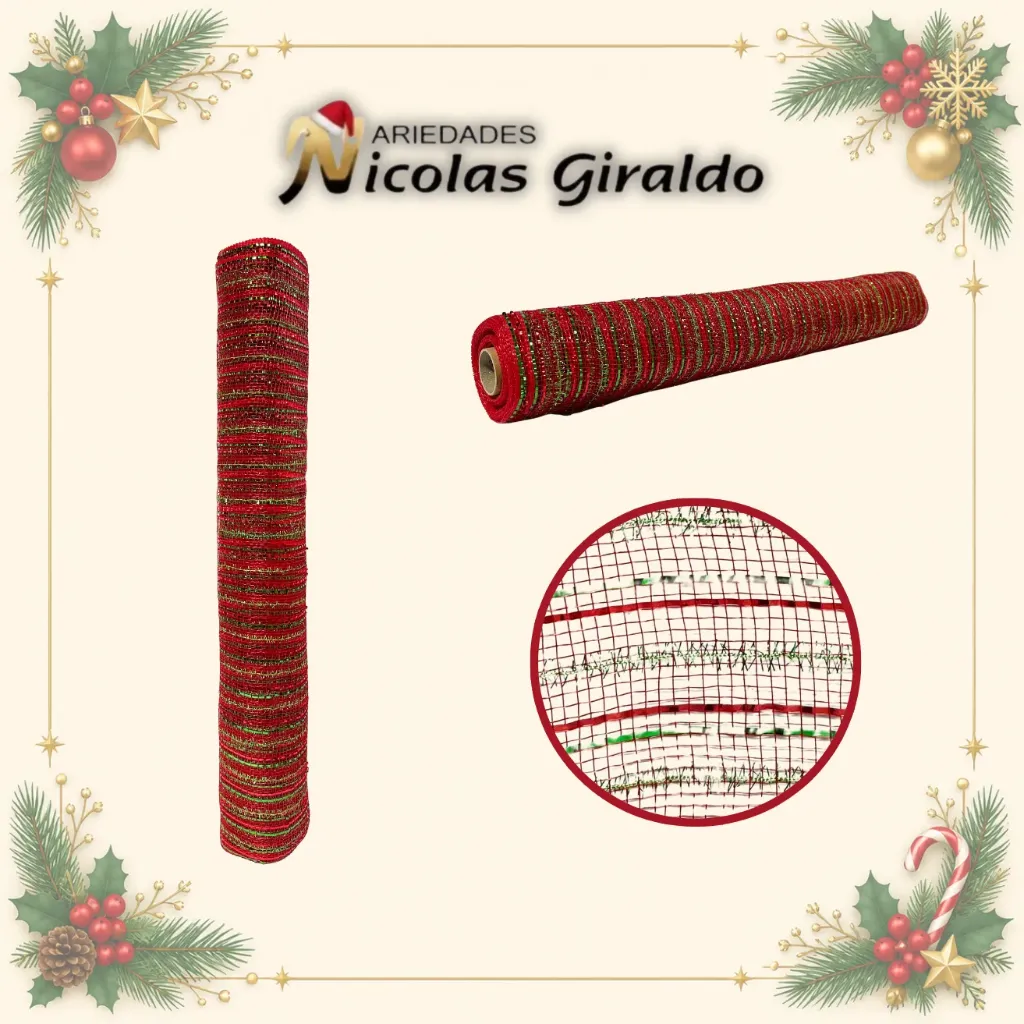 MALLA DECORATIVA LARGA 50CM ROJA VERDE